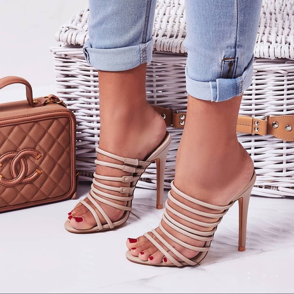EGO Saffiyah Strappy Mule Heel Sandals - Nude